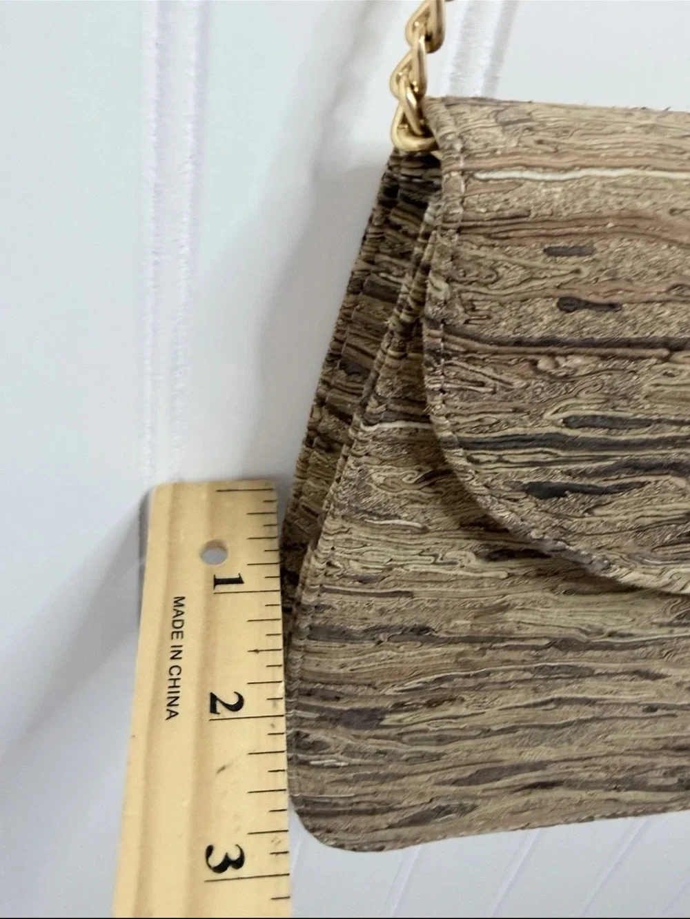 J. Renee Wood Grain Clutch Crossbody Gold Chain Mini Evening Bag Coastal